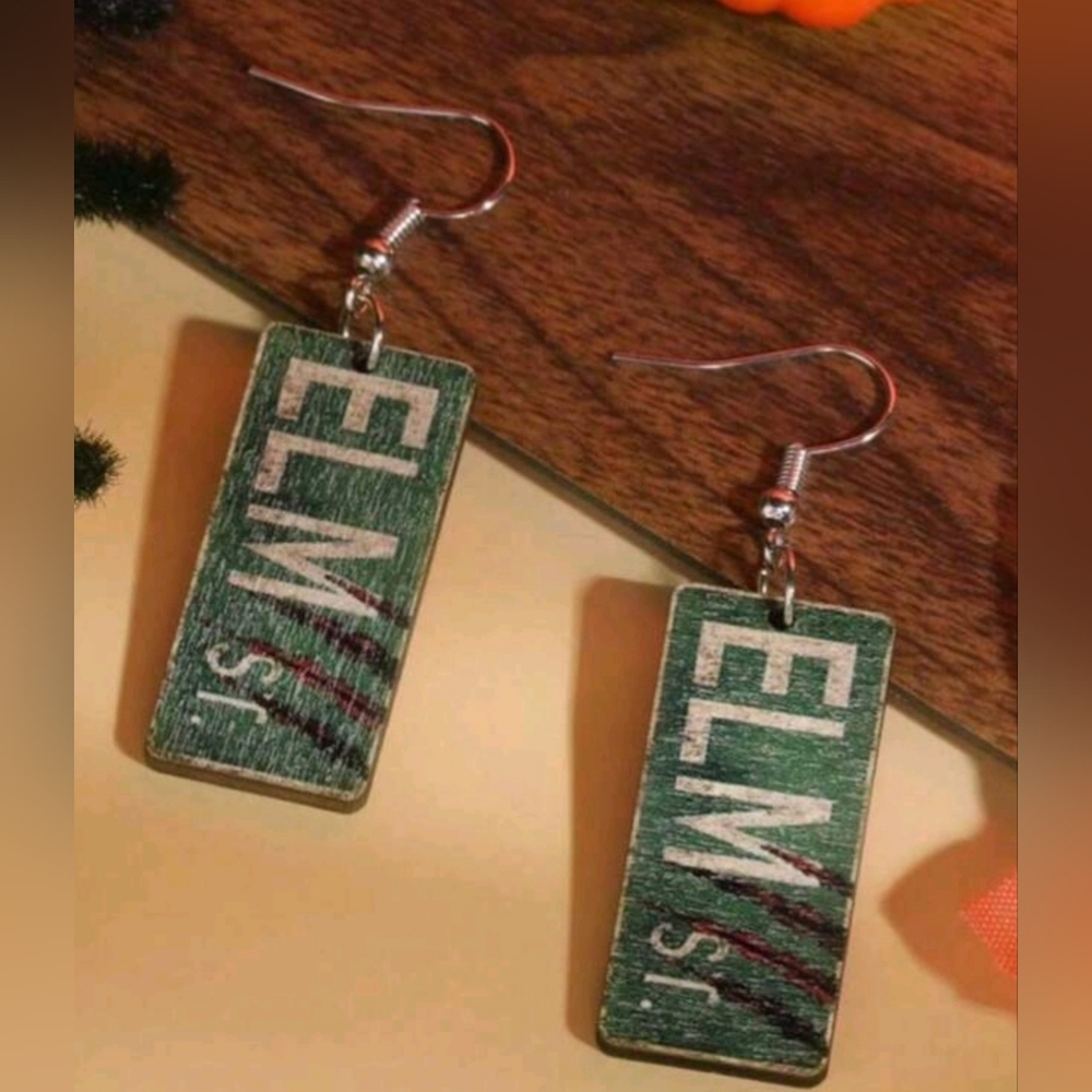 Elm Street Freddy Krueger Horror Wood Earrings New!